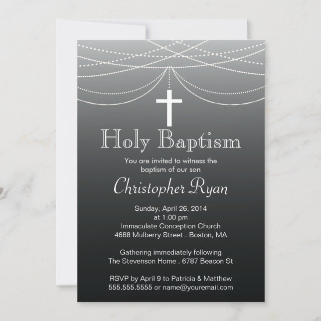 Modern Black Ombre Garland Kor Heliga Baptism Inbjudningar (Framsida)