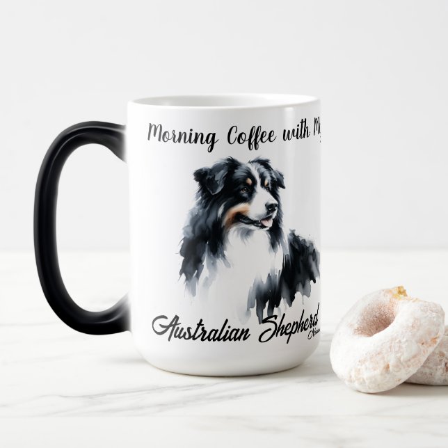 Modern Black on White Coffee Australian shepherd Magisk Mugg (Med munk)