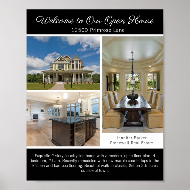 Modern Black Open House Welcome Real Estate Photo Poster (Framsidan)