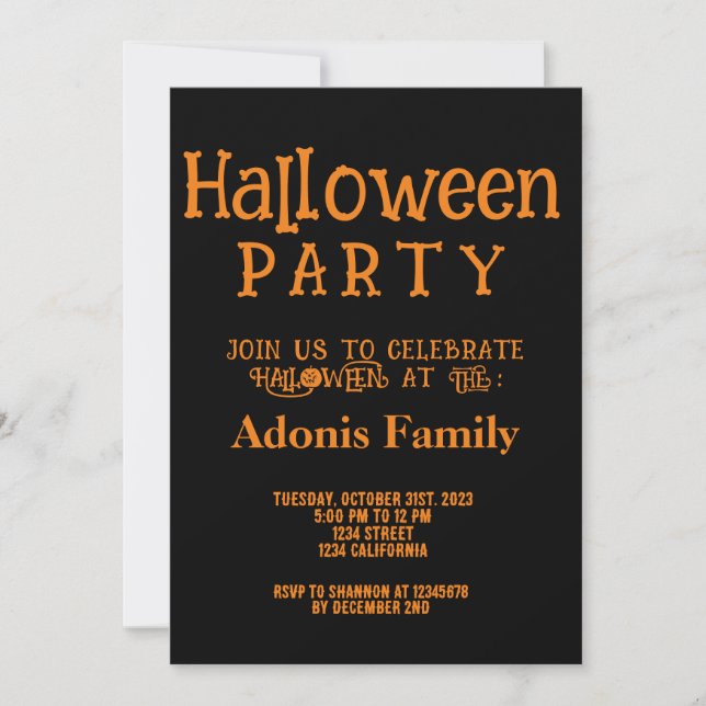 Modern Black Orange Happy halloween Party Inbjudningar (Framsida)