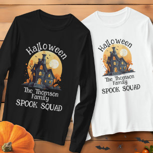 Modern Black Orange Haunted House Family T Shirt