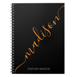 Modern Black Orange Namn Monogram Initial Anteckningsbok