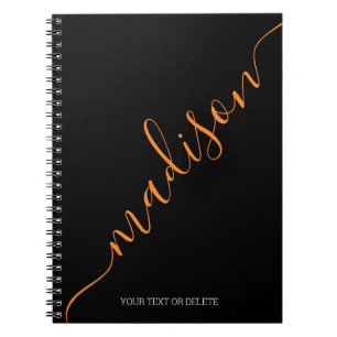 Modern Black Orange Namn Monogram Initial Anteckningsbok