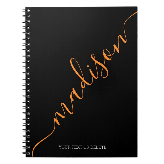 Modern Black Orange Namn Monogram Initial Anteckningsbok (Framsidan)