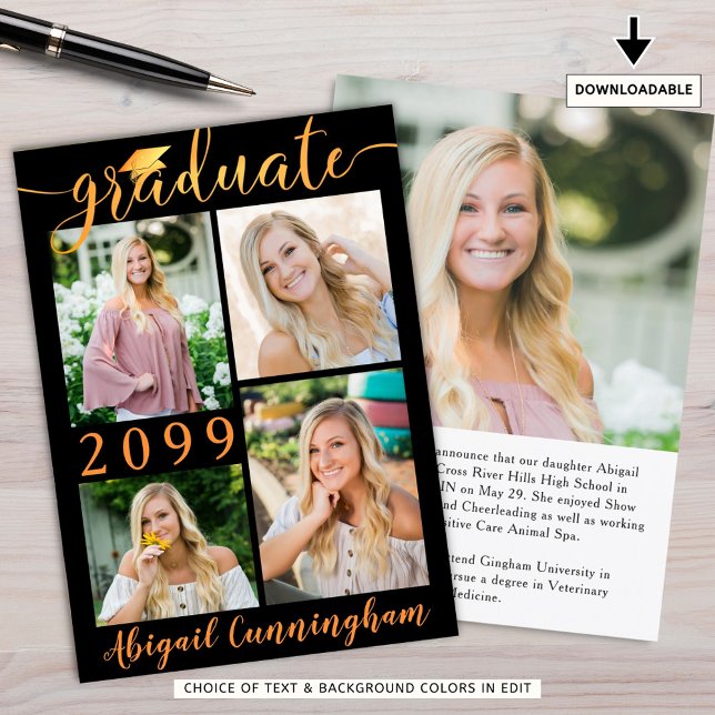 Modern Black Orange Script 5 Photo Student Meddelande (Skapare uppladdad)