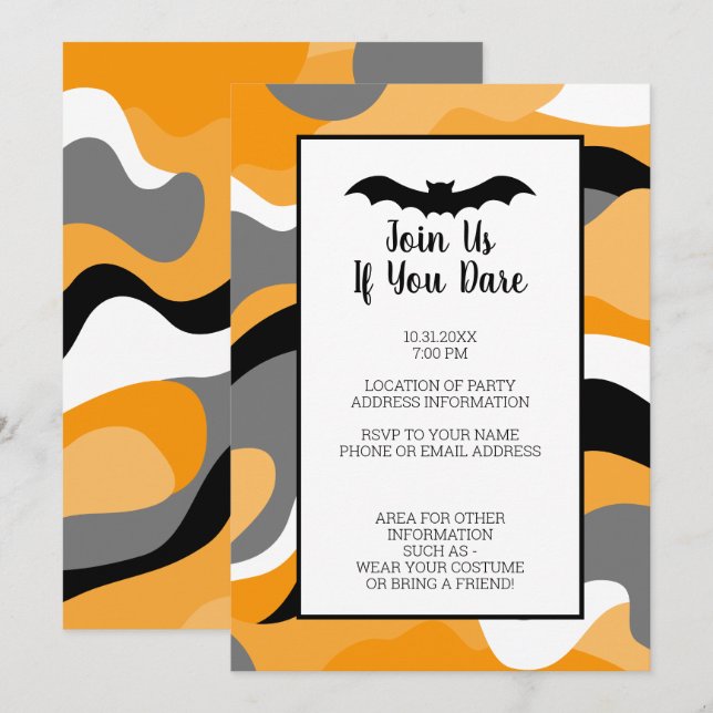 Modern Black, Orange White Halloween fest Inbjudningar (Fram/baksida)