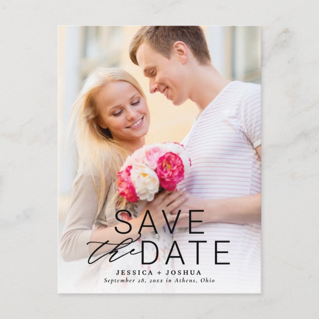 Modern Black Overlay Fullt Photo Save Date Vykort (Framsida)