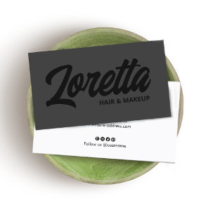 Modern Black på Black Brush Script Beauty Business Visitkort