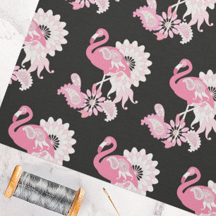 Modern Black Paisley Rosa Flamingo Tyg