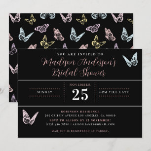 Modern Black Pastel Butterfly Print Möhippa Inbjudningar