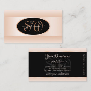 Modern Black Pastel Rosa Ombre Oval Ram Initialer Visitkort