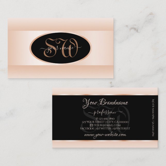 Modern Black Pastel Rosa Ombre Oval Ram Initialer Visitkort (Fram/baksida)