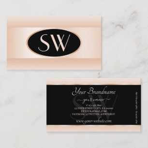 Modern Black Pastel Rosa Ombre Oval Ram Monogram Visitkort