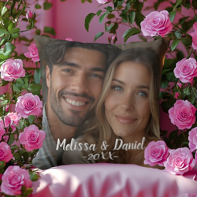 Modern Black Personlig Photo Valentine Kudde (Modern Black Personalized Photo Valentine's Throw Pillow)