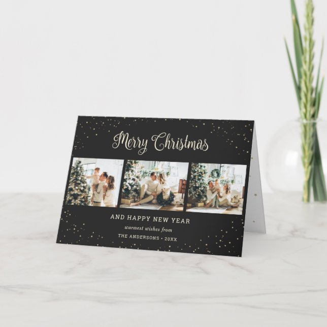 Modern Black Photo Collage God jul-kort Kort (Framsida)