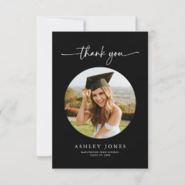 Modern Black Photo Graduation Thank You Card Tack Kort