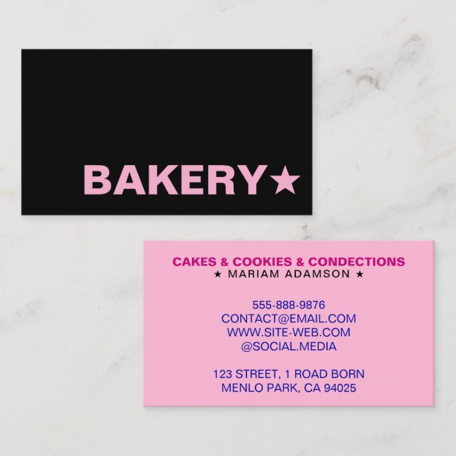Modern Black & Pink Color | Customizable Bakery Visitkort (Fram/baksida)