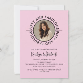 Modern Black Pink Fifty and Fabulous Party Inbjudningar