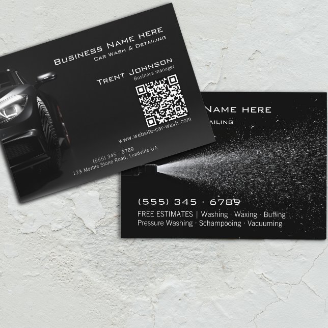 Modern Black Pressure Wash Car Detailing QR Visitkort (Skapare uppladdad)