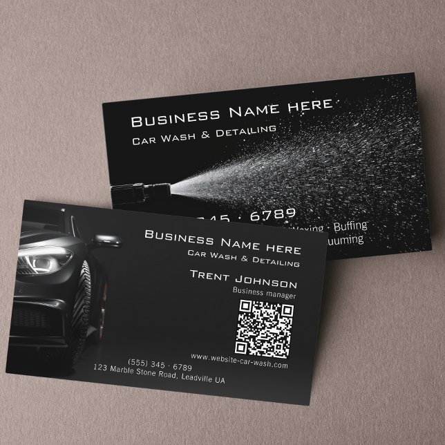 Modern Black Pressure Wash Car Detailing QR Visitkort (Skapare uppladdad)