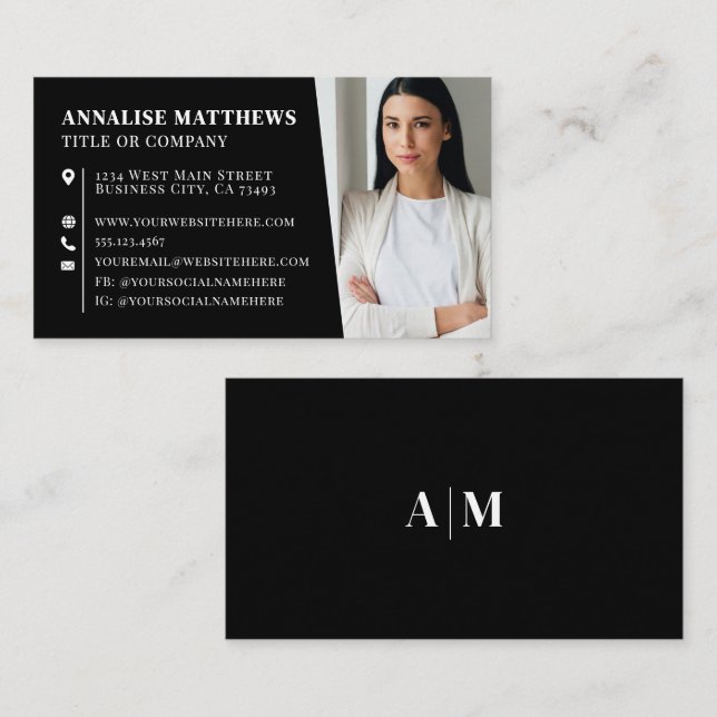 Modern Black Professional Photo Visitkort (Fram/baksida)