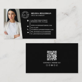 Modern Black Professional QR Code Photo Logo Visitkort