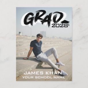 Modern Black Push Script Fullt Photo Studenten Inbjudan Vykort