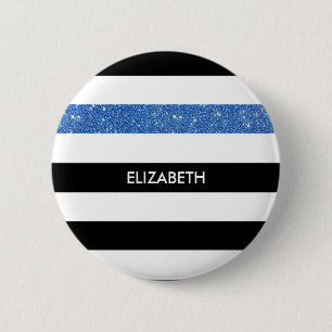 Modern Black Rand FAUX Blue Glitz och Namn Knapp