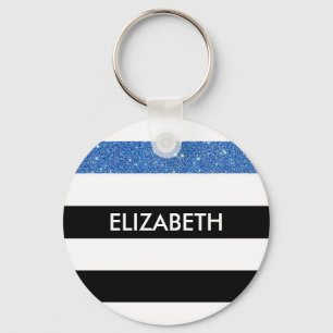 Modern Black Rand FAUX Blue Glitz och Namn Nyckelring