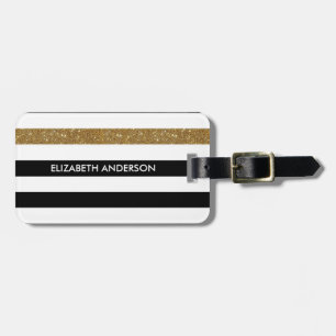 Modern Black Rand FAUX Guld Glitz och Namn Bagagebricka