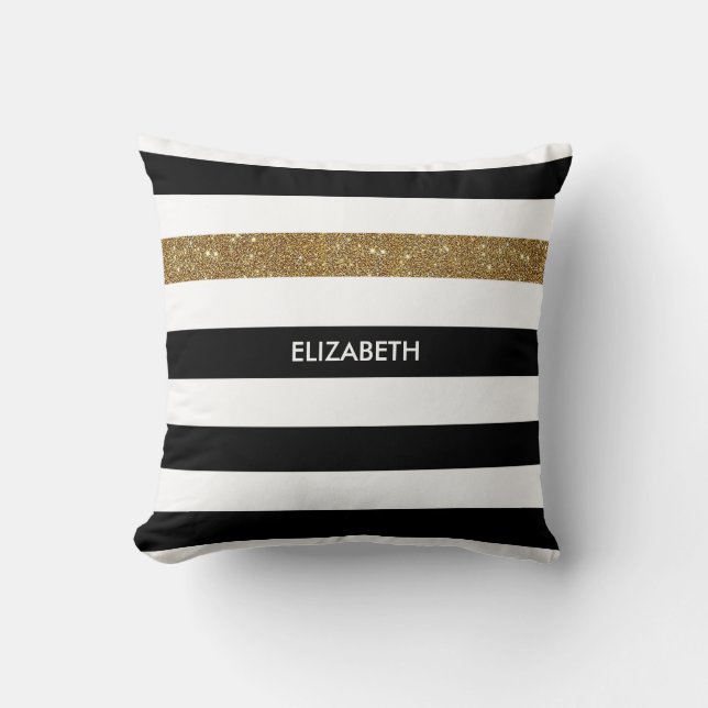 Modern Black Rand FAUX Guld Glitz och Namn Kudde (Framsida)