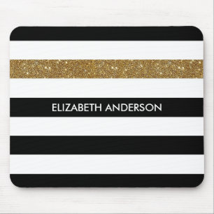 Modern Black Rand FAUX Guld Glitz och Namn Musmatta
