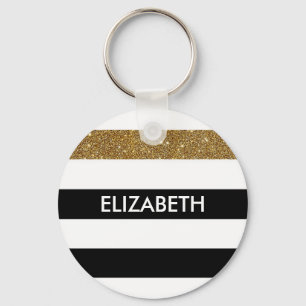 Modern Black Rand FAUX Guld Glitz och Namn Nyckelring
