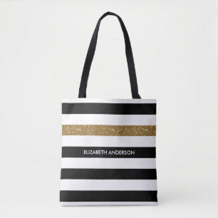 Modern Black Rand FAUX Guld Glitz och Namn Tygkasse
