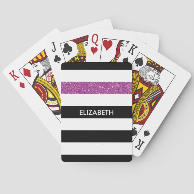 Modern Black Rand FAUX Lila Glitz och Namn Spel Kort (Baksidan)