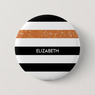 Modern Black Rand FAUX Orange Glitz och Namn Knapp