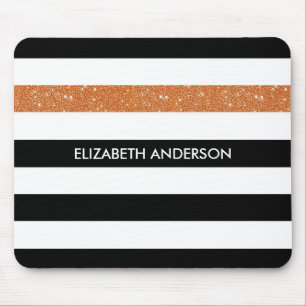 Modern Black Rand FAUX Orange Glitz och Namn Musmatta