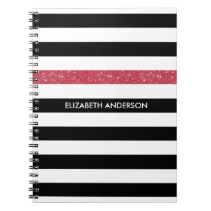 Modern Black Rand FAUX Red Glitz och Namn Anteckningsbok