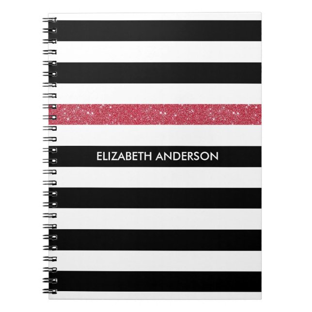 Modern Black Rand FAUX Red Glitz och Namn Anteckningsbok (Framsidan)