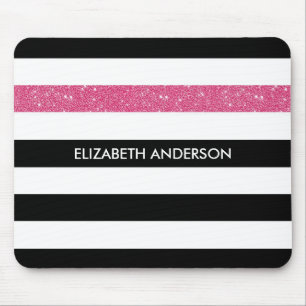 Modern Black Rand FAUX Rosa Glitz och Namn Musmatta