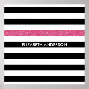 Modern Black Rand FAUX Rosa Glitz och Namn Poster