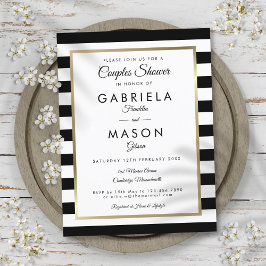 Modern Black Rand Guld Par Shower Inbjudan Vykort