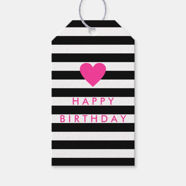 Modern Black Rand med Rosa Heart Birday Presentetikett (Framsidan)