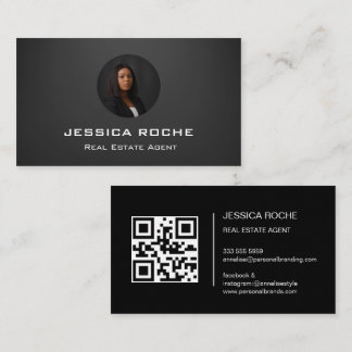 Modern Black Realtor-foto QR för äkta Gods Agent Visitkort