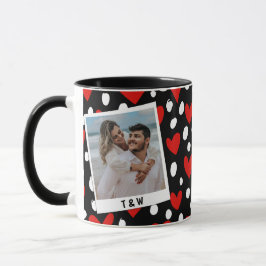 Modern Black Red and White Heart Couple Photo Mugg