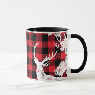 Modern Black Red Buffalo Play Hjort och Namn Mugg