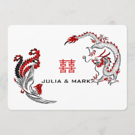 Modern Black Red Dragon-Phoenix Chinese Bröllop Inbjudningar