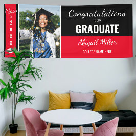 Modern Black & Red Grattis Student Photo