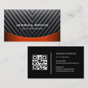 Modern Black & Red Metall Civil Ingenjör qr-kod Visitkort