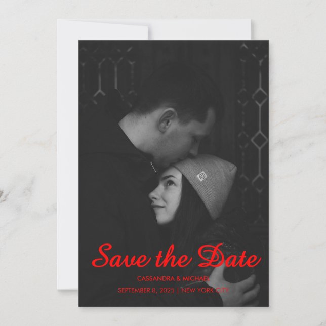 Modern Black & Red Photo Wedding Spara Datumet (Framsida)